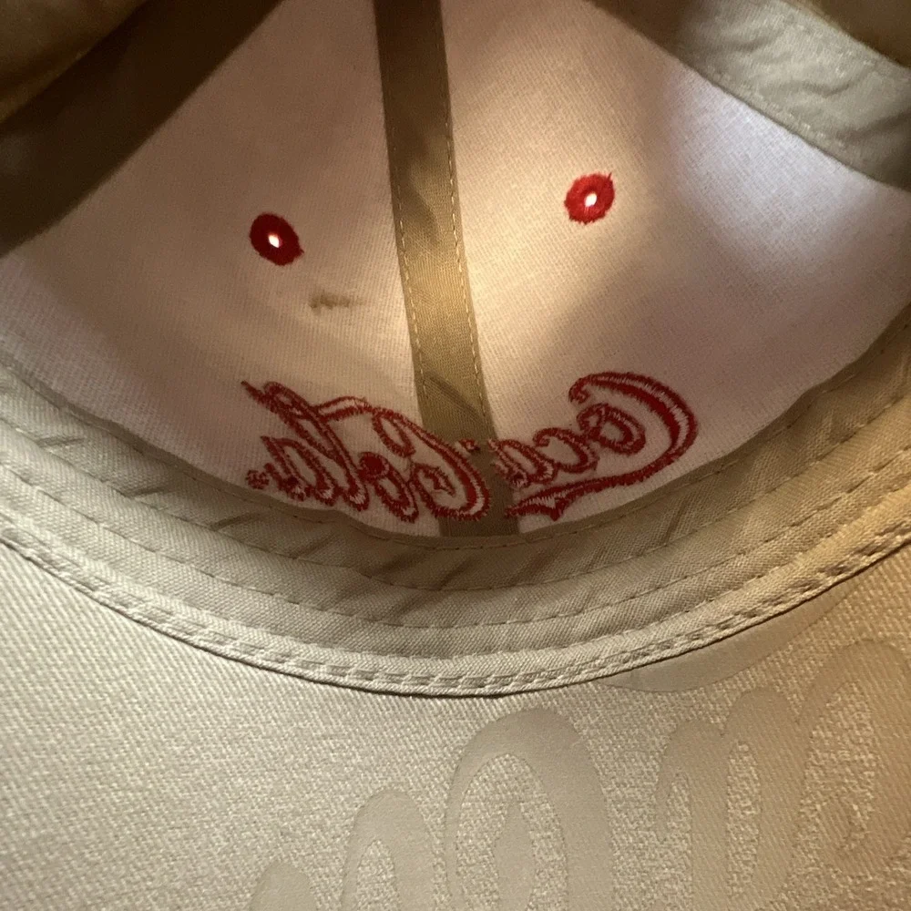 Coca-Cola Beige Baseball Cap Hat Red Embroidered Coca-Cola Logo Soda Theme